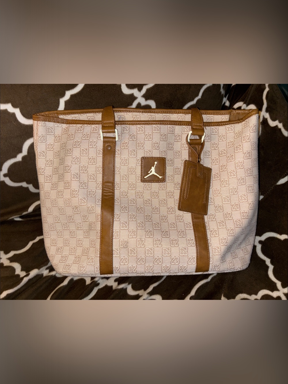 Jordan Tan & Cream Carry-On Tote with Logo Patch and Luggage Tag